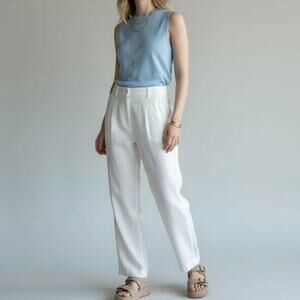 J. Crew Straight Leg Essential Pant NWT Women's Sz 8 White Chelsea Linen-Cupro